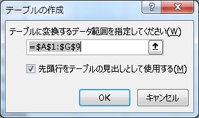 Excelテーブル機能 手順2