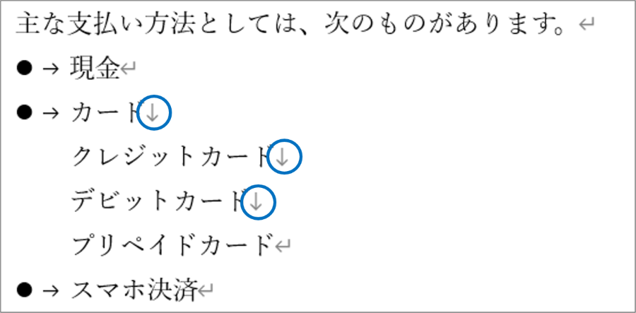 同じ段落で改行して、記号を付けずに入力した例